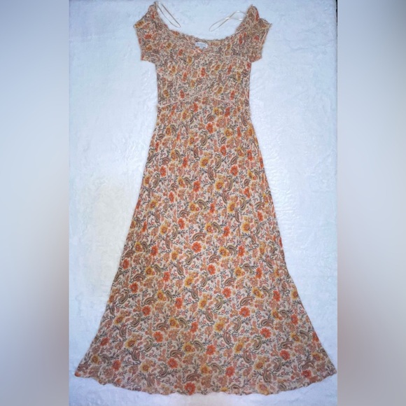 Patrons of Peace Orange Floral Maxi Dress Cute Small Flowers Cottage Core​ - Picture 1 of 5
